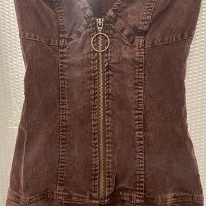 URBAN OUTFITTERS Jazzy Corduroy Mini Dress in Brown w/ Gold Zipper
